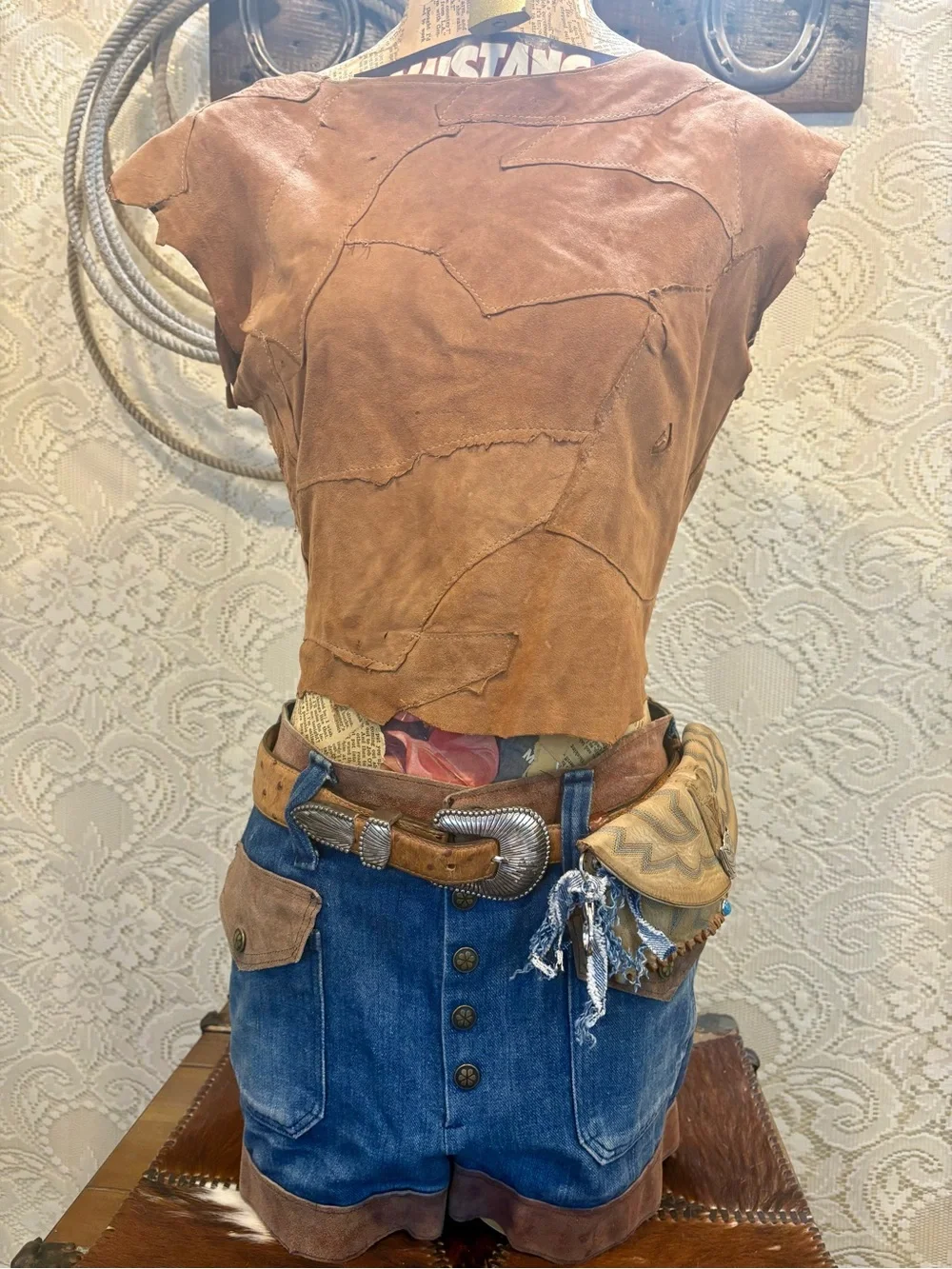 Vintage Tan Leather Western Clutch with Turquoise Accent